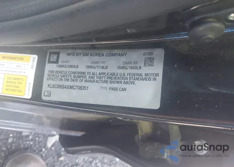 2021 Chevrolet Spark Fwd Ls Automatic z USA, uszkodzony, nr VIN KL8CB6SAXMC708351